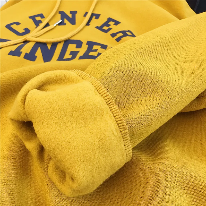 Zuolunouba High Street Knit Hooded Letter Lady Fleece Pullovers Ins Style Add Velvet Thick Sweater Women Autumn Winter Clothes