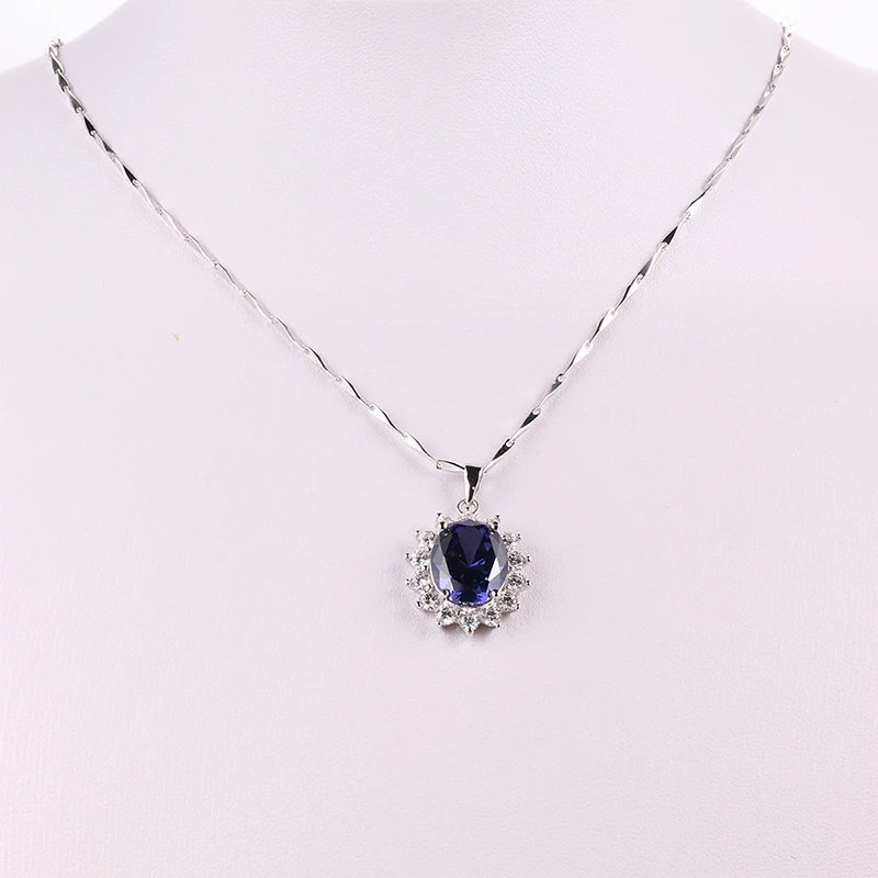 Винтажные сапфировые ювелирные изделия принцессы темно-Королевский синий Ожерелье Подвески с серебряной цепочкой 925 женский подарок и подарочная коробка