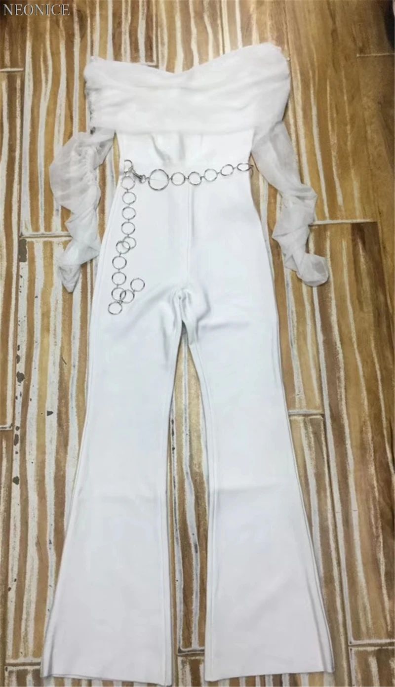 new woman Elastic bandage jumpsuits tight nightclub socialite birthday party fashion sexy package hip leisure metal belt