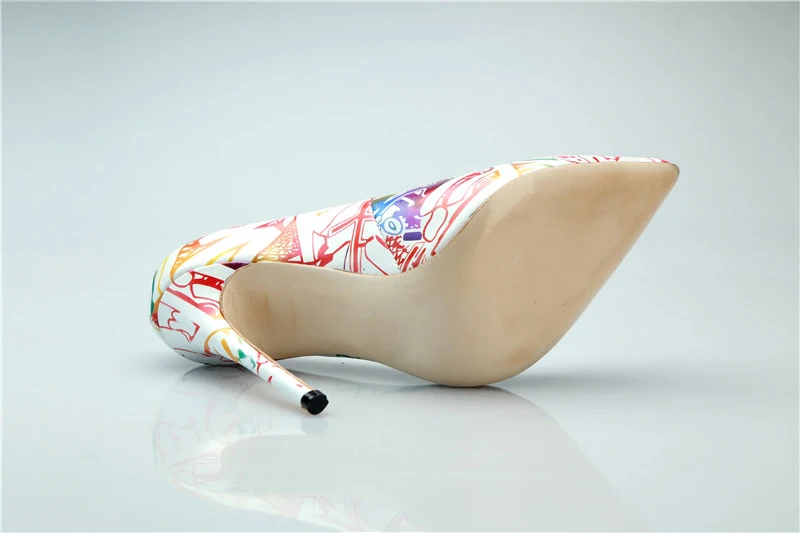 Женские туфли-лодочки из натуральной кожи с принтом граффити, пикантные туфли на высоком тонком каблуке с острым носком, женские