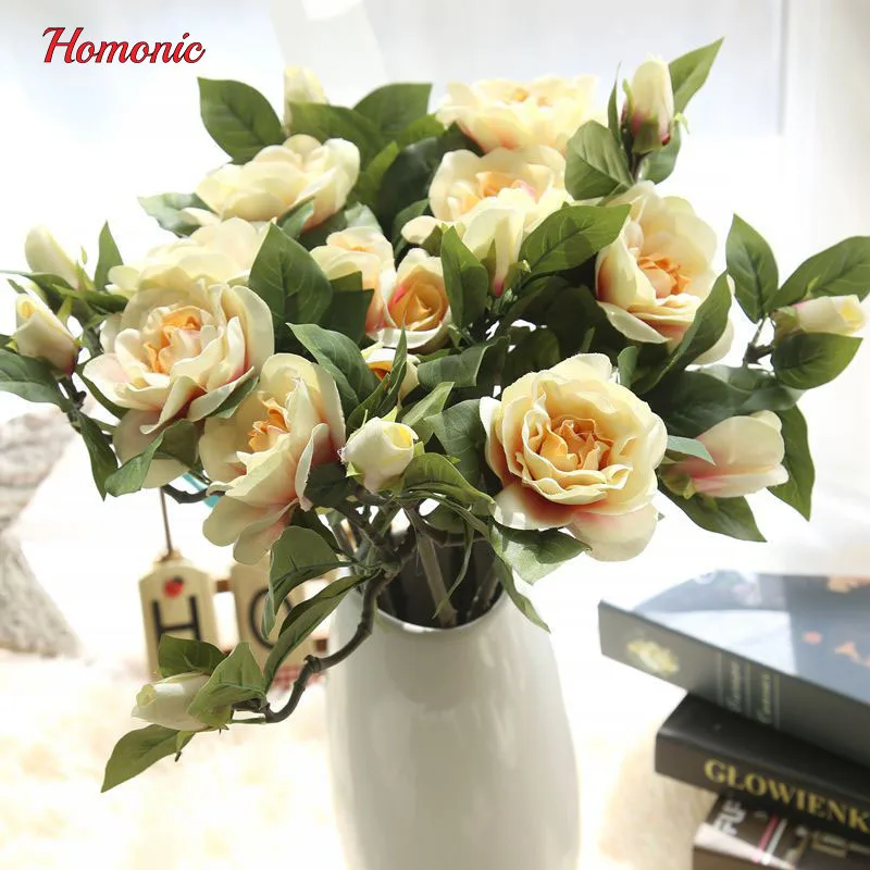 High quality 6pcs silk flowers artificial fake flower Bouquet blue rose
