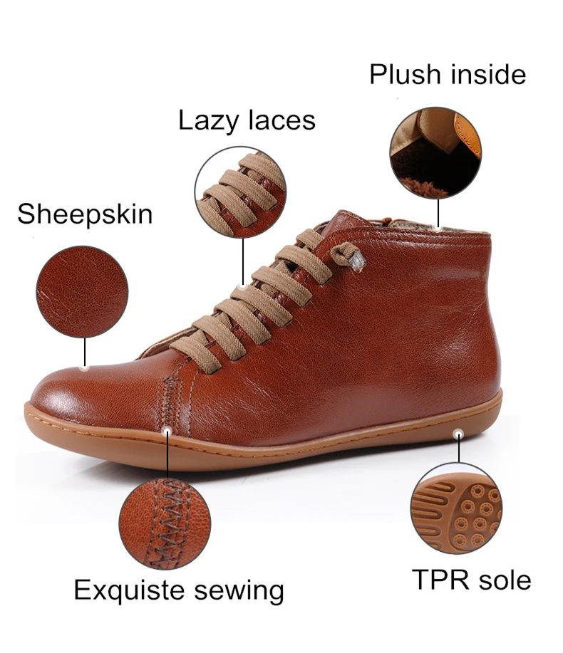 Мужские зимние ботинки из натуральной кожи, Весенняя мужская обувь на плоской подошве, короткие коричневые ботинки с мехом, мужские ботинки на шнуровке