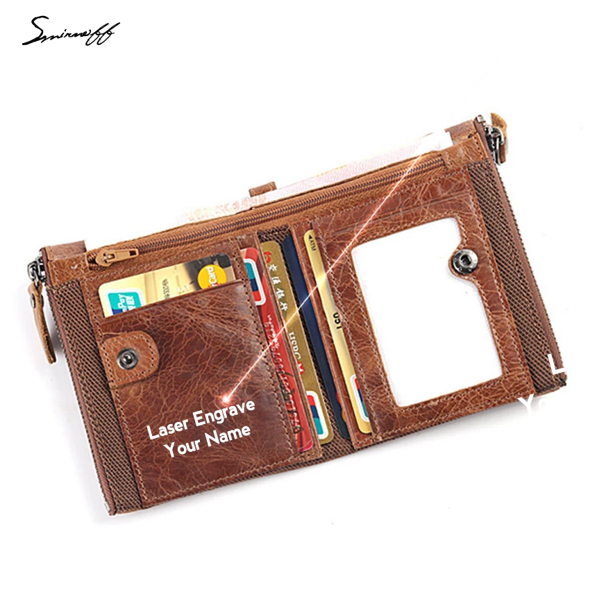 Genuine Leather Men Wallet with Coin Pocket Custom Name Small Luxury