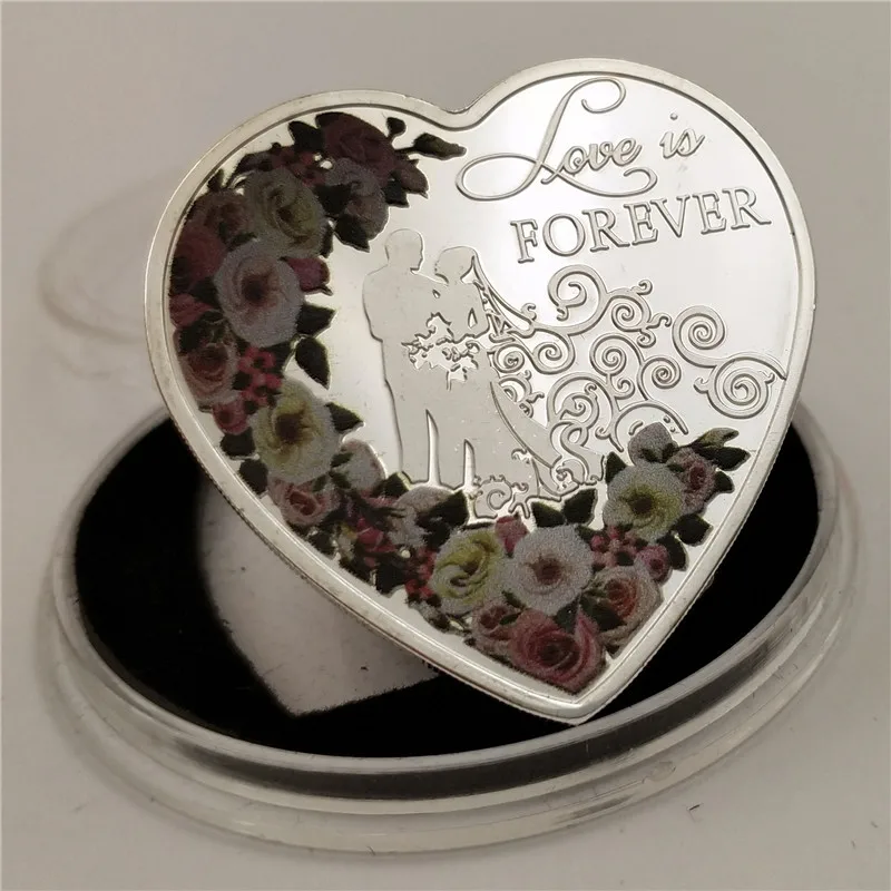 

Fashion Silver and gold Heart Shape coin WEDDING Decoration Commemorative Coins Valentine Gift Forever Tourist Souvenir