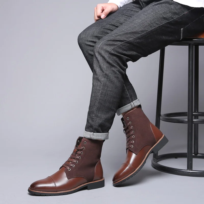 Snow Boots Men Training Boots Men Leather Boots Autumn Winter Plush Keep Warm Men Motorcycle Boots Plus Size 38-48