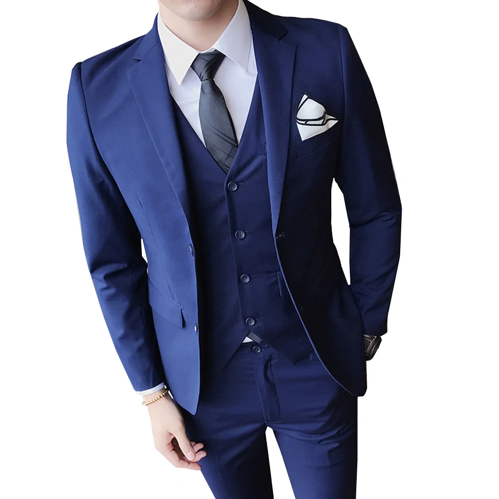 

Men's Suit 3 Piece Set Pure Color Jackets & Pants Vests Business Wedding Banquet Man youth simple Slim Fit Elegant Tuxedos