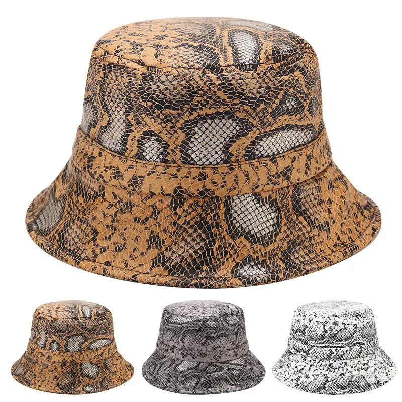 

2019 Men Women Snakeskin Pattern Double-sided Wearing Visor Folding Basin fishing Hat Casual Outdoor Gifts