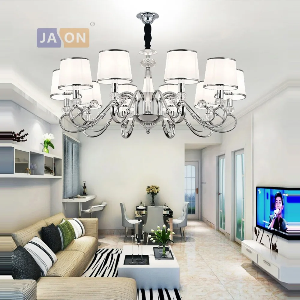 

led e14 Postmodern Iron Fabric Crystal Chrome Chandelier Lighting Lamparas De Techo Suspension Luminaire Lampen For Bedroom