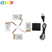 4pcs 3.7V 650mAh Drone Rechargeable Li-polymer Battery 802540 + USB Charger set For SYMA X5C X5C-1 X5 JJRC H5C Quadcopter