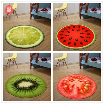 

Round Carpet Fruit 3D Print Soft Carpets Anti-slip Rugs Computer Chair Mat Kiwi Watermelon Floor Mat for Kids Room Home Decor
