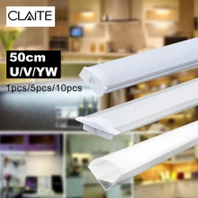 CLAITE, новинка, U V YW, три стиля, 50 см, алюминиевый держатель для светодиодных лент, светильник под шкаф, кухонная лампа, ширина 1,8 см