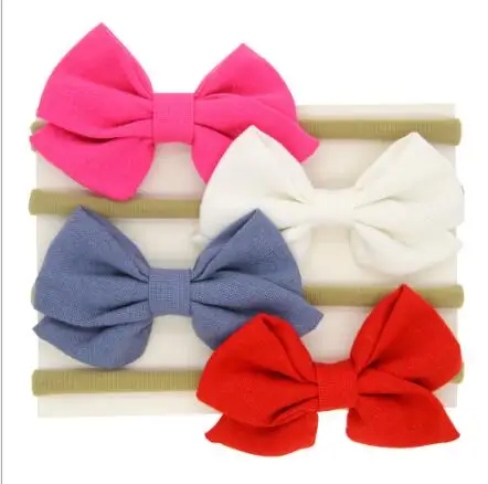 

4PCS/lot Fashion Solid Color Bowknot Hair Band Handmade Boutique Nylon Headband Bow For Kids Girls Hair Accessories Headwear