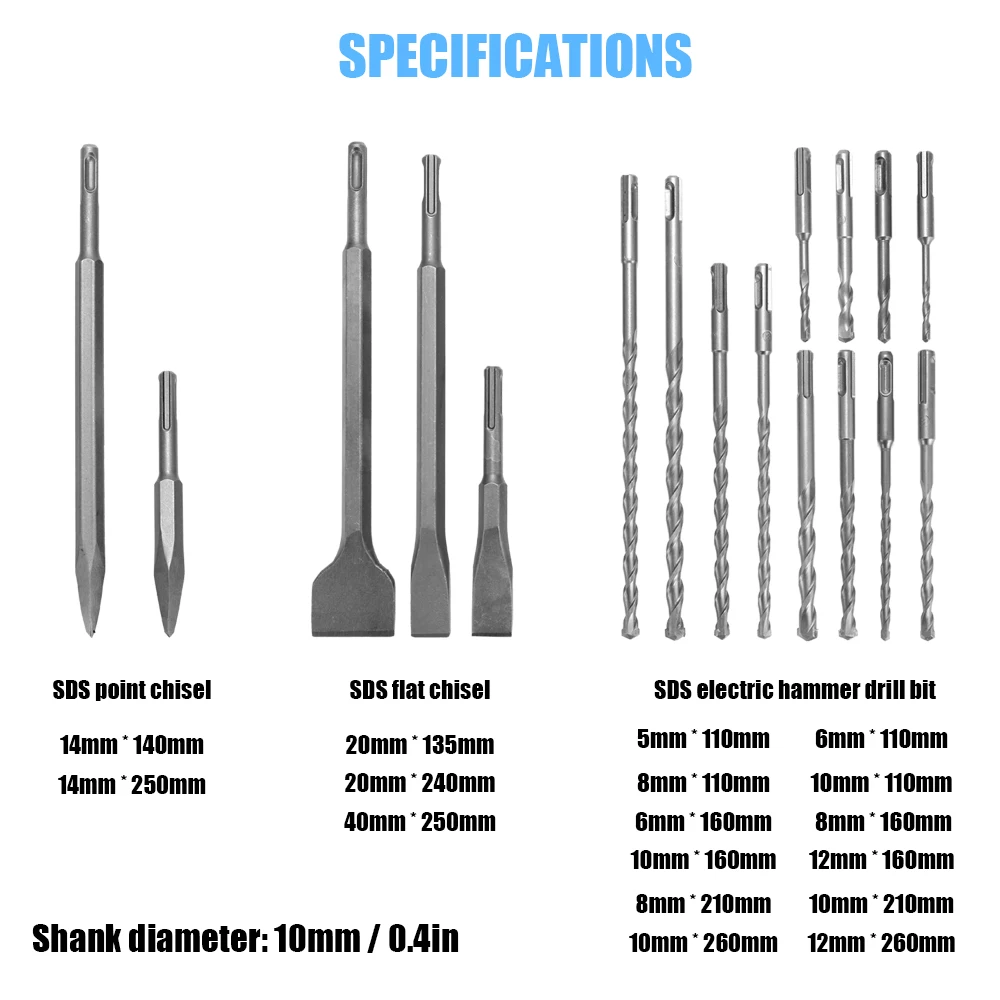 17 шт. SDS сверла и набор стамесок для поворотные молотки бетонные стены бурения инструменты для нанесения канавок электрический молоток сверла набор