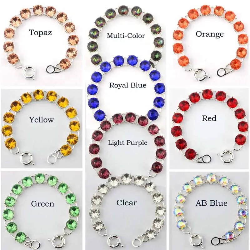 10 barev 10 * 10 MM 12 sklo Crystal Dot náramek pro ženy módní stříbrné prohlášení náramky šperky velkoobchod