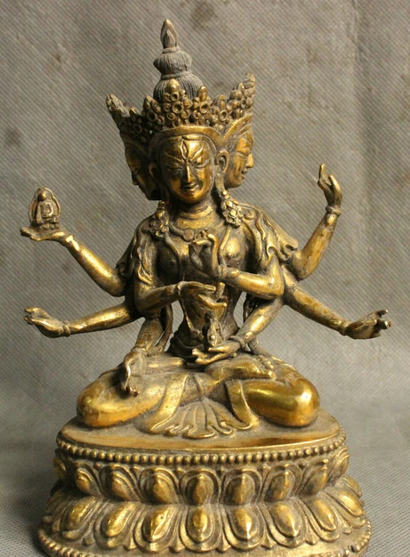 

JP S62 Tibet Bronze Gilt Buddhism 3 Head 8 Arms Ushnishavijaya Namgyalma Buddha Statue Discount 35%