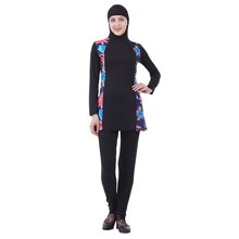 Модный женский купальник с принтом, Мусульманский купальник, Женский Двухсекционный купальник с длинным рукавом, купальный костюм с шапочкой