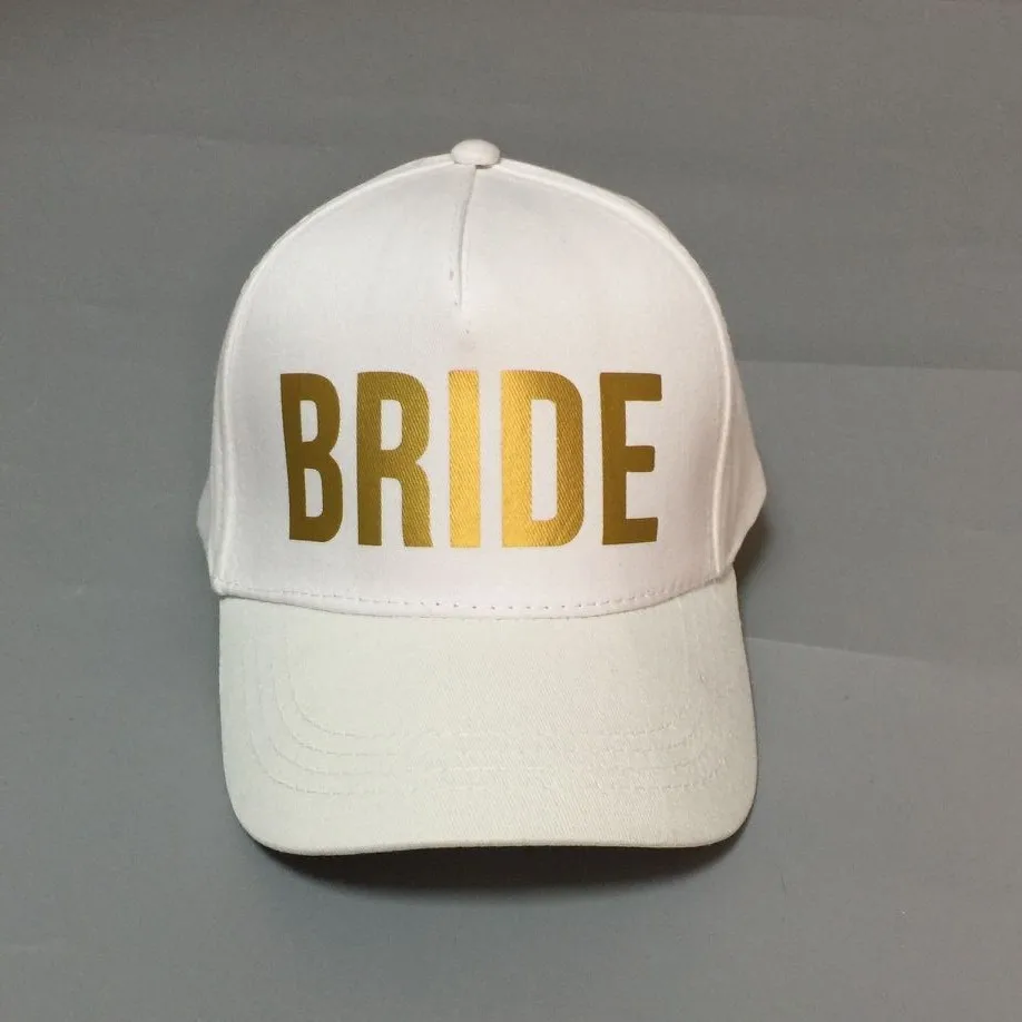 BRIDE SQUAD Golden Print Bachelorette Hats Women Wedding Preparewear Baseball Caps White Black Summer Free Shipping cute baseball caps for women