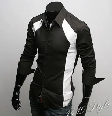 Aliexpress.com : Buy Mens patchwork long sleeve shirt black white ...