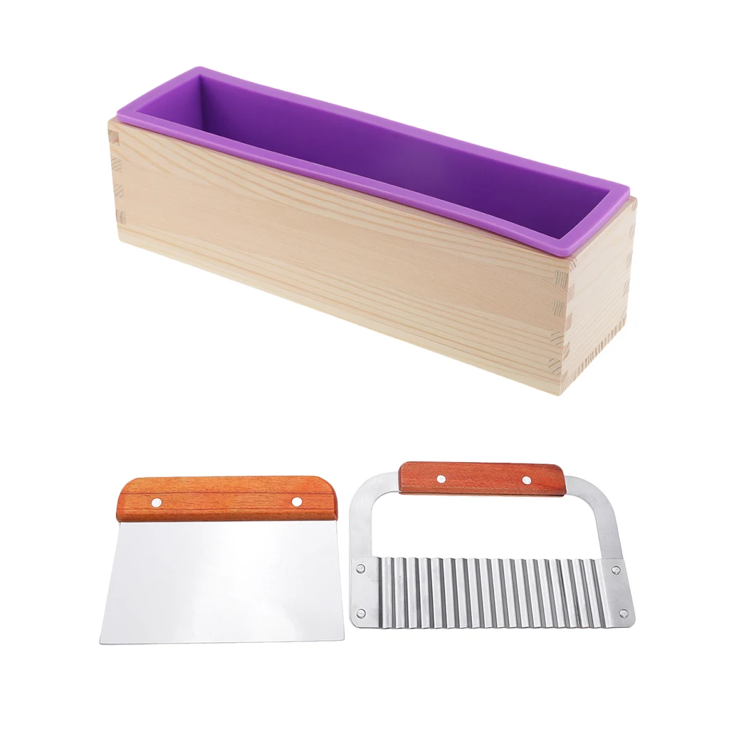 1 шт. Деревянный инструмент для резки мыла волнистые/прямые с 1 шт. фиолетовые силиконовые формы прямоугольной формы с деревянной коробкой