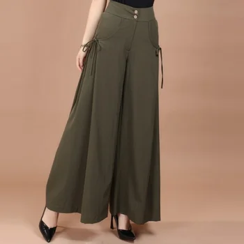 

New Elegant women summer Button pants Wide leg Spring autumn high waist split trousers Casual streetwear fashion female pants