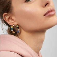 Лучшие женские модные стеклянные серьги-гвоздики в стиле бохо для женщин, блестящие круглые серьги с подвесками, ювелирные изделия, свадебные, вечерние, рождественские подарки, бижутерия