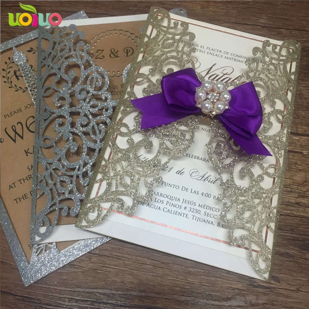 

25pc Laser Cut Party glitter light gold Birthday Invitations Card glitter silver Wedding Invitation Card