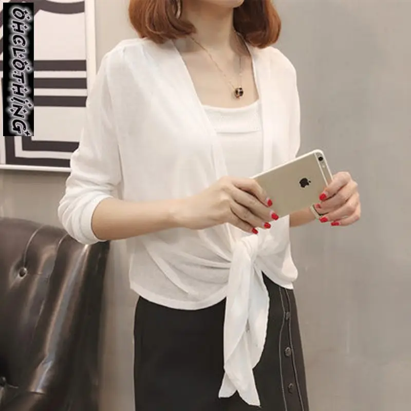 

air is prevented bask in cardigan paragraphs short thin ice silk knitting coat female 2019 small plus summer new shawls