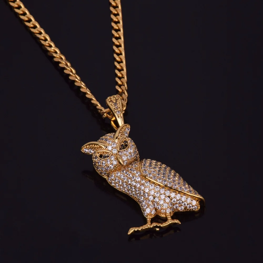 Кулон в виде совы из циркона, ожерелье в виде животного, ювелирное изделие из золота, серебра, меди, материал Bling AAA CZ, Мужская хип-хоп Подвеска для женщин