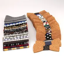 Мужские мягкие свадебные вечерние носовые платки из пробкового дерева с бабочкой, повседневный деревянный полосатый клетчатый цветочный галстук-бабочка в горошек, нагрудный платок