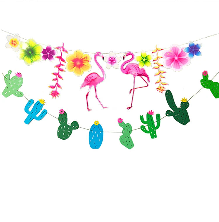 Гавайские Фламинго Лето Luau джунгли вечерние DIY Тропические Зеленые листья гирлянда баннер Festa Дети День рождения украшения для вечеринки сделанные своими руками - Цвет: Cactus and Flamingo