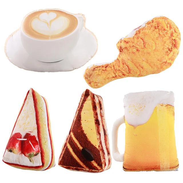 

3D Real life Food Shape Plush Pillow Creative Cake Coffee Beer Plush Toys Stuffed Sofa Cushion Home Decor Funny Gifts for Kids