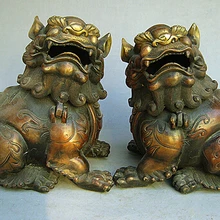 bi003089 " Китайские старые антикварные коллекции чистая бронзовый пара кирин кадило статуи