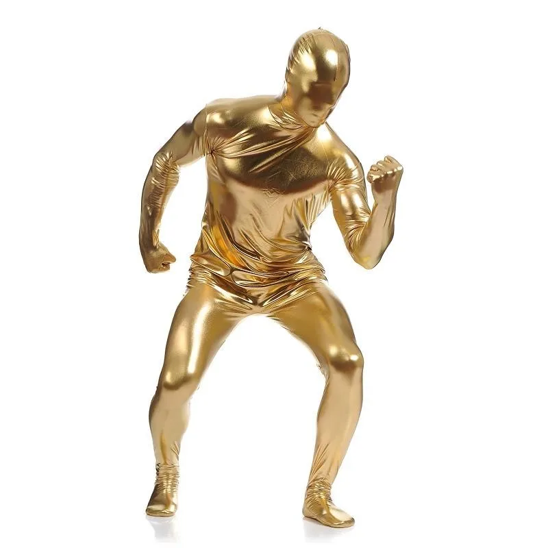 Латексный костюм черные блестящие металлические колготки золотые зентай цельное боди из кожи Блестящий комбинезон сексуальный унисекс вечерние на Хэллоуин