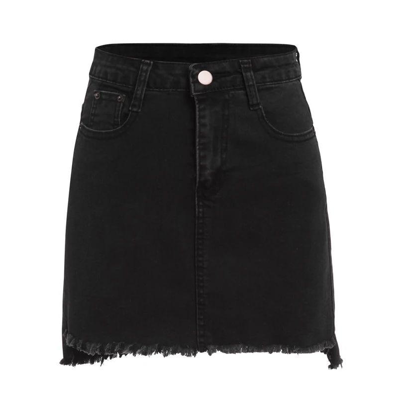 ROMWE осенние мини юбки повседневные юбки для женщин Простые черные с карманами выше колена джинсовая облегающая юбка Уличная панк-юбка - Цвет: Черный