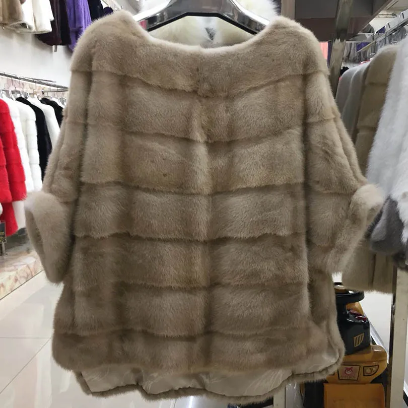 

2019 new real mink fur coat jacket pocket bat sleeve batwing fashion women natural fur coat thick warm street style short sleeve
