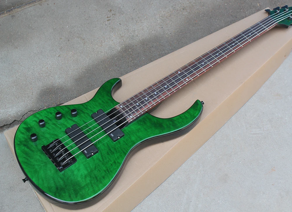Factory Green Left Handed Electric Bass Guitar with 5 Strings,Black