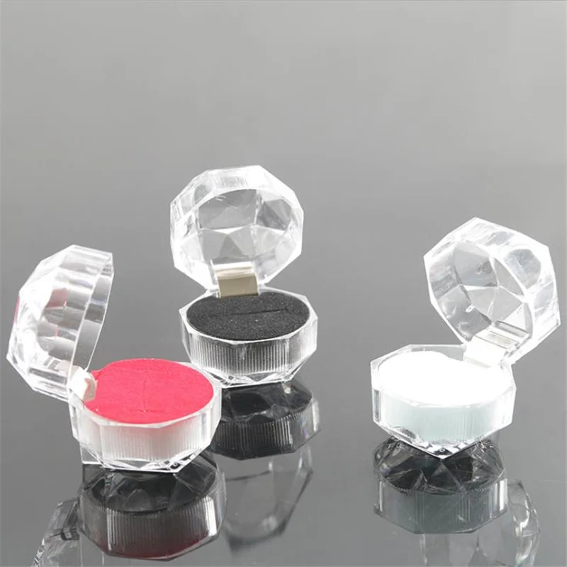 

20pcs/lot Small Jewelry Transparent Crystal Ring Box Three-Dimensional Octagonal Gift Box creative Earrings Box
