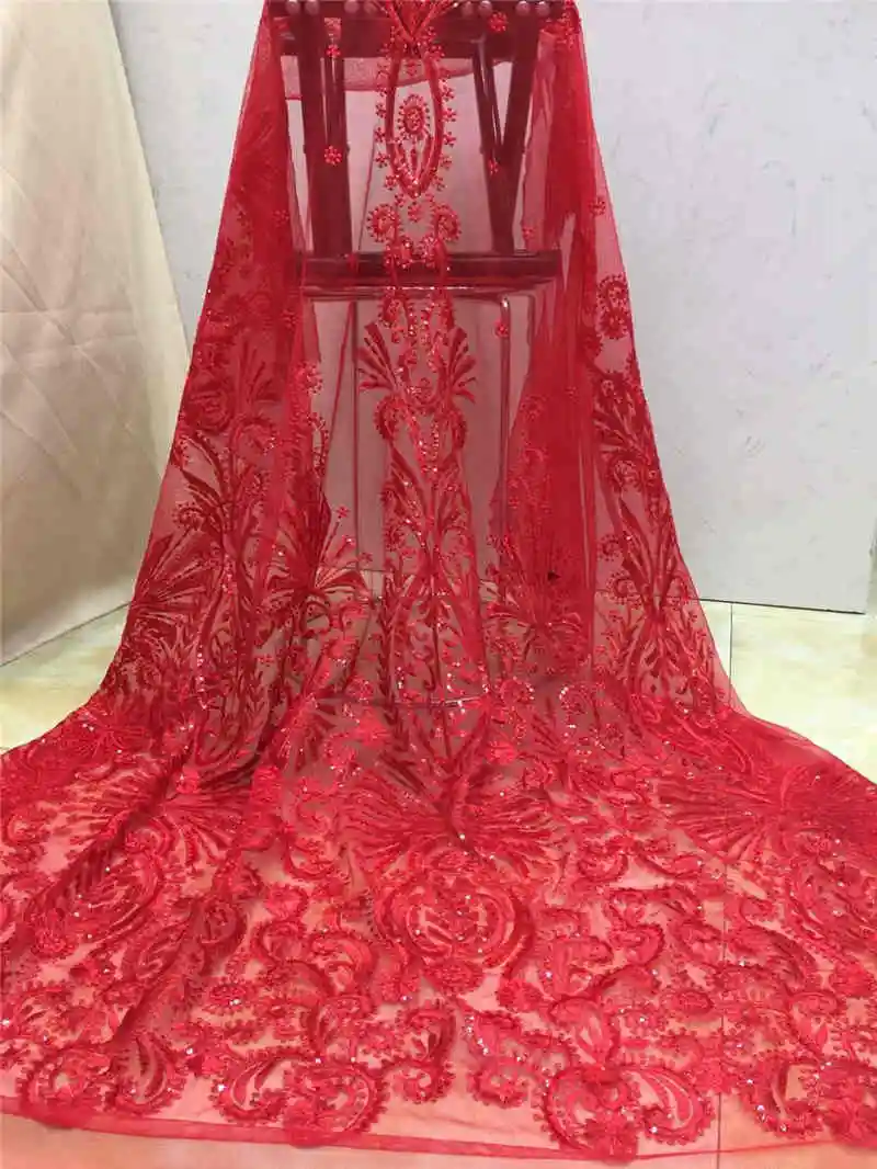 

Latest African French Sequins Lace Fabric,High Quality African Tulle Lace Fabric with Sequins For Wedding Party Dresses NX114q