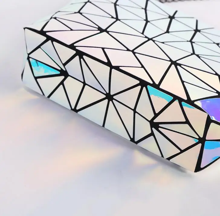 انخفاض الشحن الساخن الهولوغرام حقيبة النساء هندسية سلسلة crossbody حقيبة الليزر الفضة حقيبة يد حقيبة يد فاخرة للفتيات