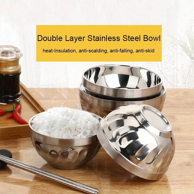High Quality Thickened Stainless Steel Bowl Double Layer Heat