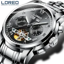 LOREO Luxury Brand Automatic Watches Men Classic Self Wind Skeleton Mechanical Watch Fashion Waterproof Luminous Wristwatch J92