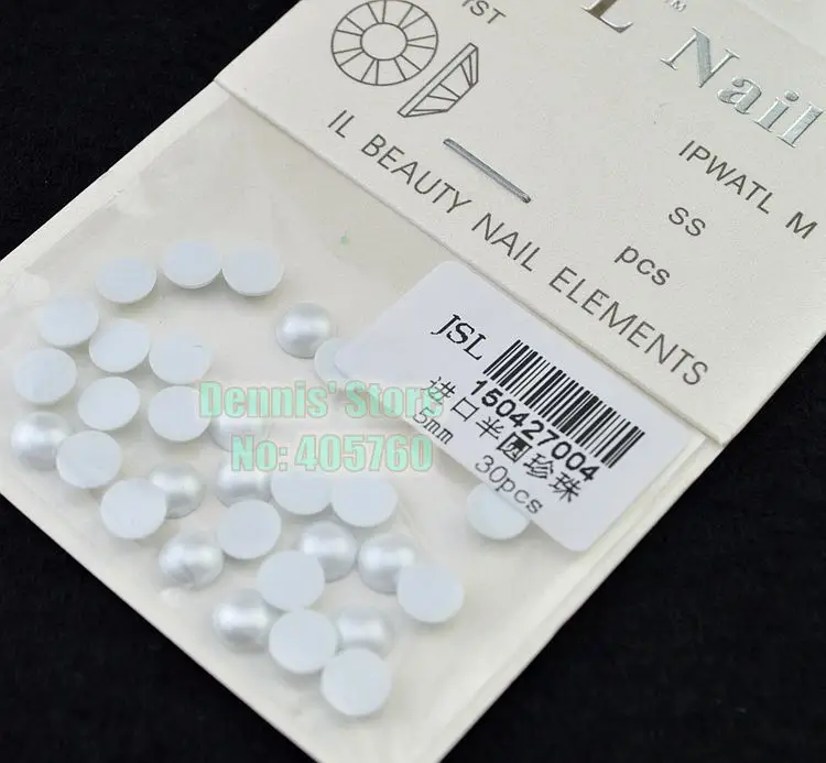 

Wholesale Korea 5Packs/lot 30PCS/Pack 5MM White Flat Back Acrylic Pearl Nail Art Rhinesones Studs Decoration IDH2 DIY Salon Tip