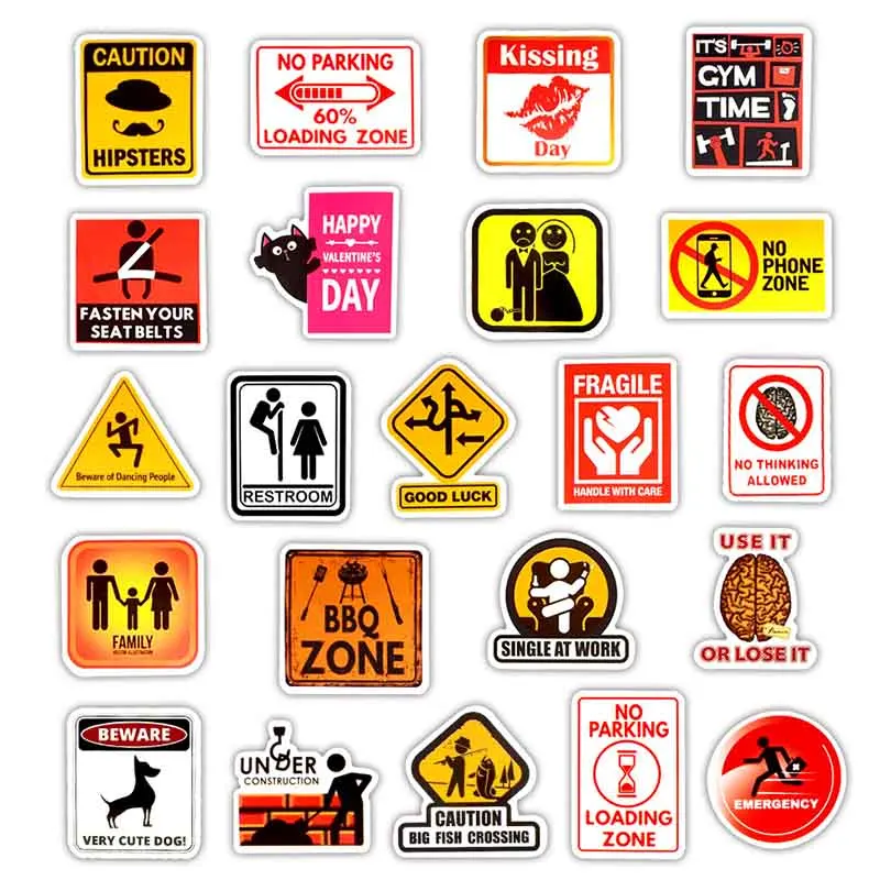 50 PCS Signs Stickers Danger Warning Banning Reminder Decor Sticker to DIY Car Laptop Motorcycle Suitcase Fridge Guitar Notebook (3)