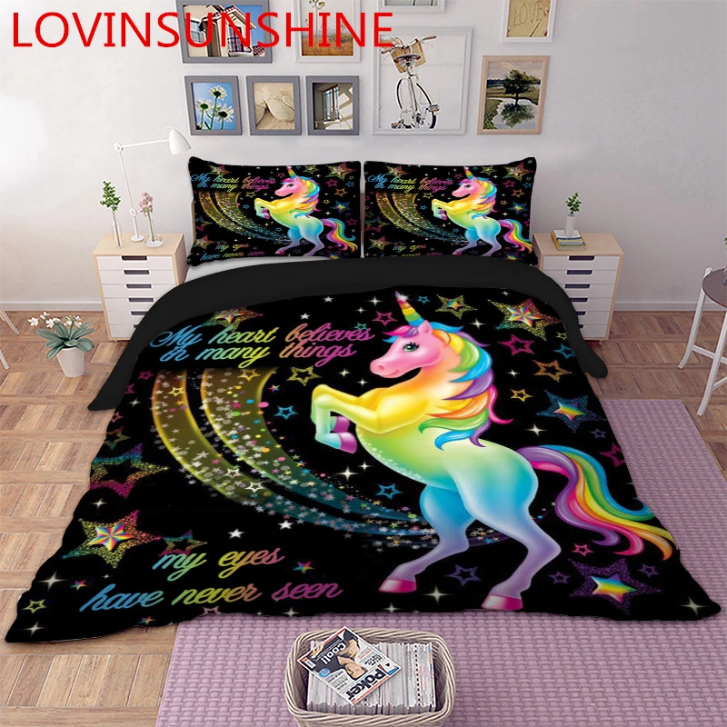 LOVINSUNSHINE Cartoon Unicorn Bedding Set Cute Duvet Cover Set For Kids Children Quilt Cover Set Queen King Size AU01*