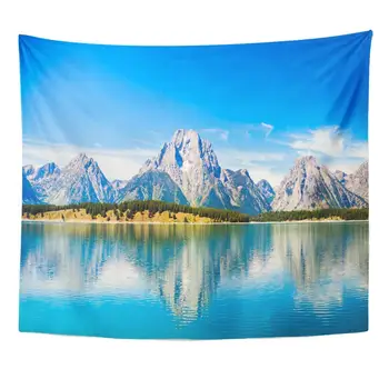 

Tapestry Grand Teton National Park Wyoming Reflection of Mountains on Jackson Lake Near Yellowstone Home Decor Wall Hanging