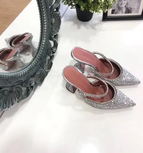 BONJEAN أحدث بريق مزين صنادل عالية الكعب امرأة وأشار اصبع القدم الكريستال حزب أحذية الزفاف القواطع اللباس الكعوب