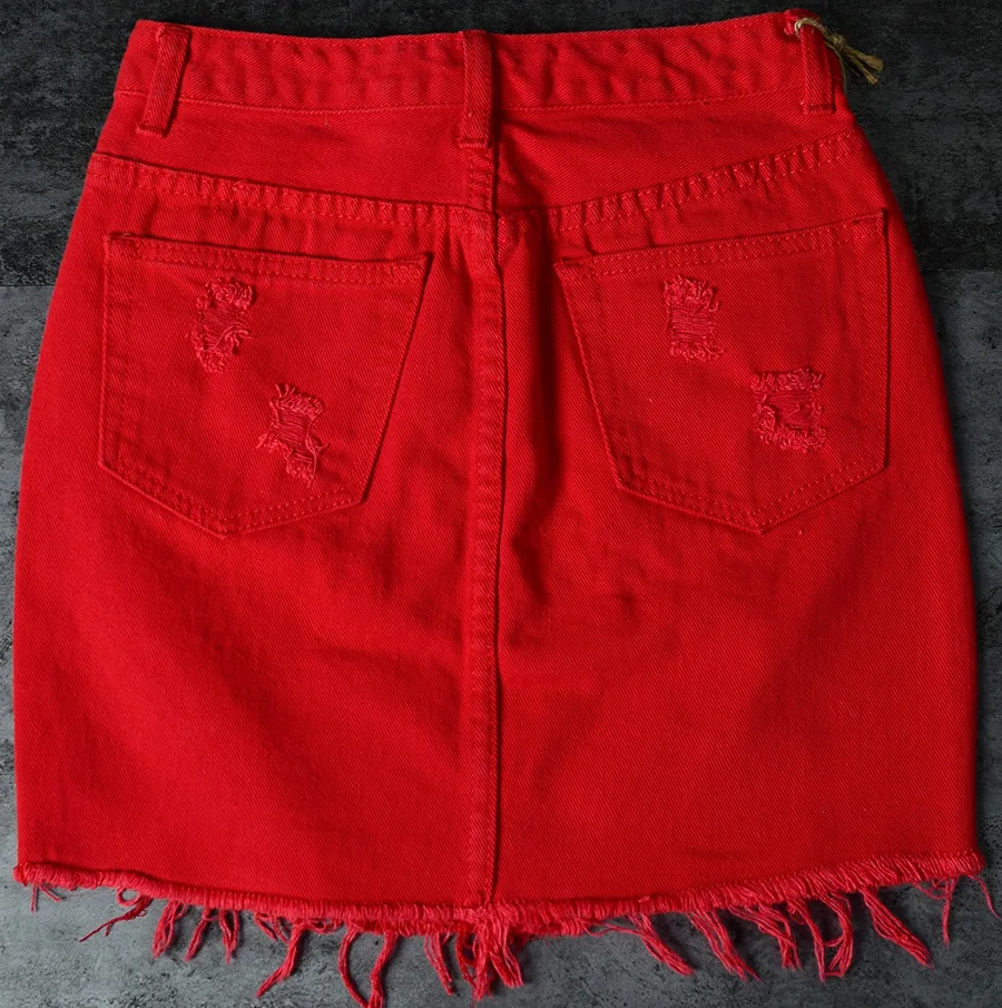 LOGAMI высокая талия джинсовые юбки для женщин s мини джинсовая юбка-карандаш сезон: весна-лето рваные пикантные юбка красный