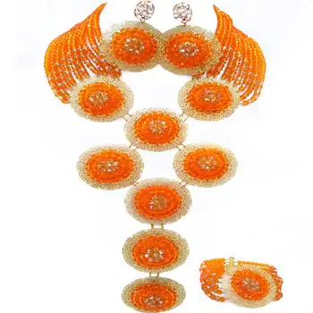 

Well Received Orange Champagne Gold African Women Wedding Beads Necklace Sets 10C-9PH-03