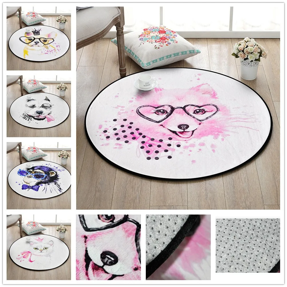 

Fashion Cartoon Animals Rug Print Round Doormat Modern Style Non-Slip Pad Carpet Rugs For Living Room Kids Room Decor Floor Mats