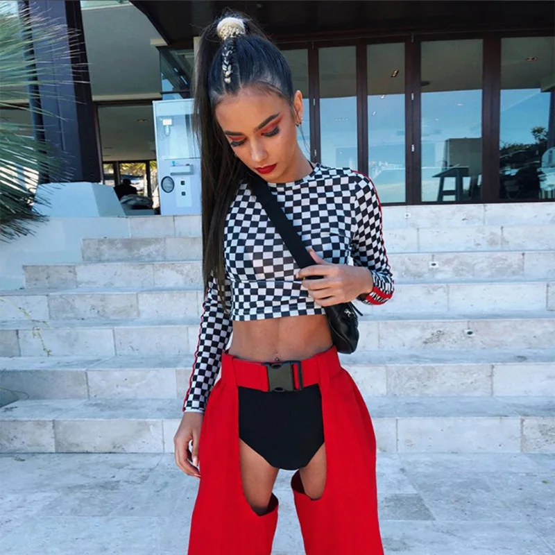 

Women Sexy Red Hip Hop Pants Ladies Open Trousers Punk Buckle High Waist Jogging Sweatpants